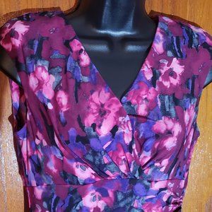 LAUREN RALPH LAUREN Empire Ruched Sheath Dress,Sleeveless, Pink/Purple Sz 8